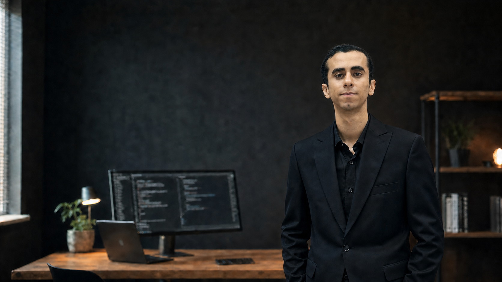 Omar Fouda in a dark suit at an engineering workspace